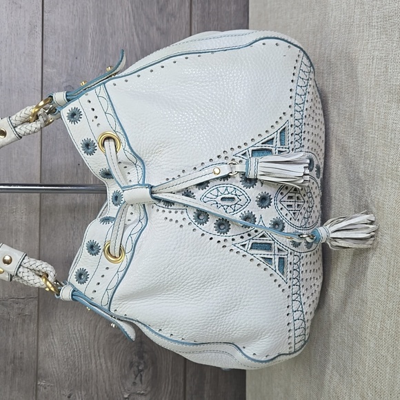 Cole Haan Kayla White Embellished Leather Satchel Shoulder Bag Tote Satchel - Picture 2 of 13